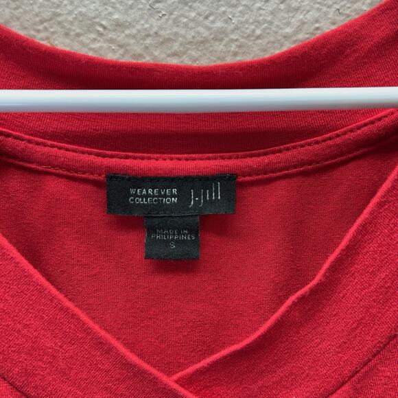 J.JILL Wearever Collection Soft Stretch Red Flowy Shirt Dress Size Small V Neck - Picture 5 of 6